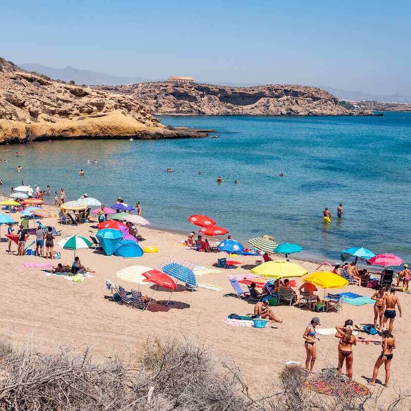 A Sandy La Anguila Beach In Murcia, A Southern Region In Spain, Iberian Peninsula Of Europe