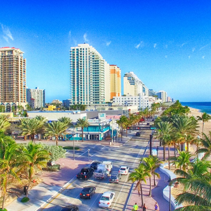 FORT LAUDERDALE City aerial skyline on a sunny morning. Fort Lauderdale is a preferred tourist destination