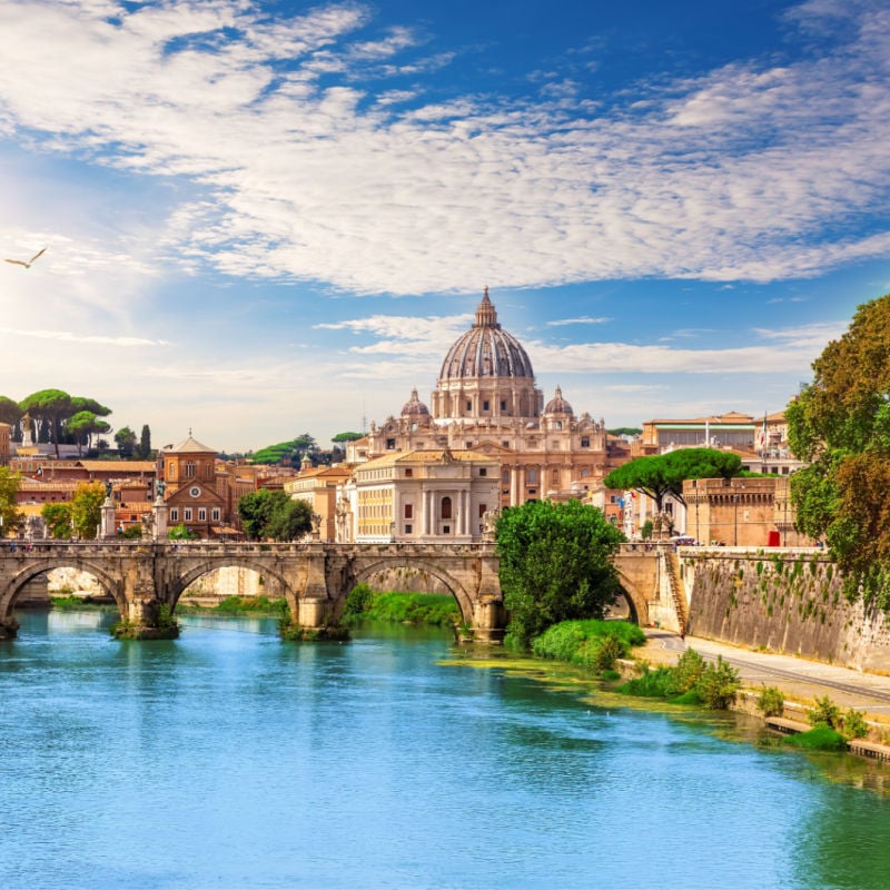 St Peter's Cathedral behind the Aelian Bridge, Rome, Italy