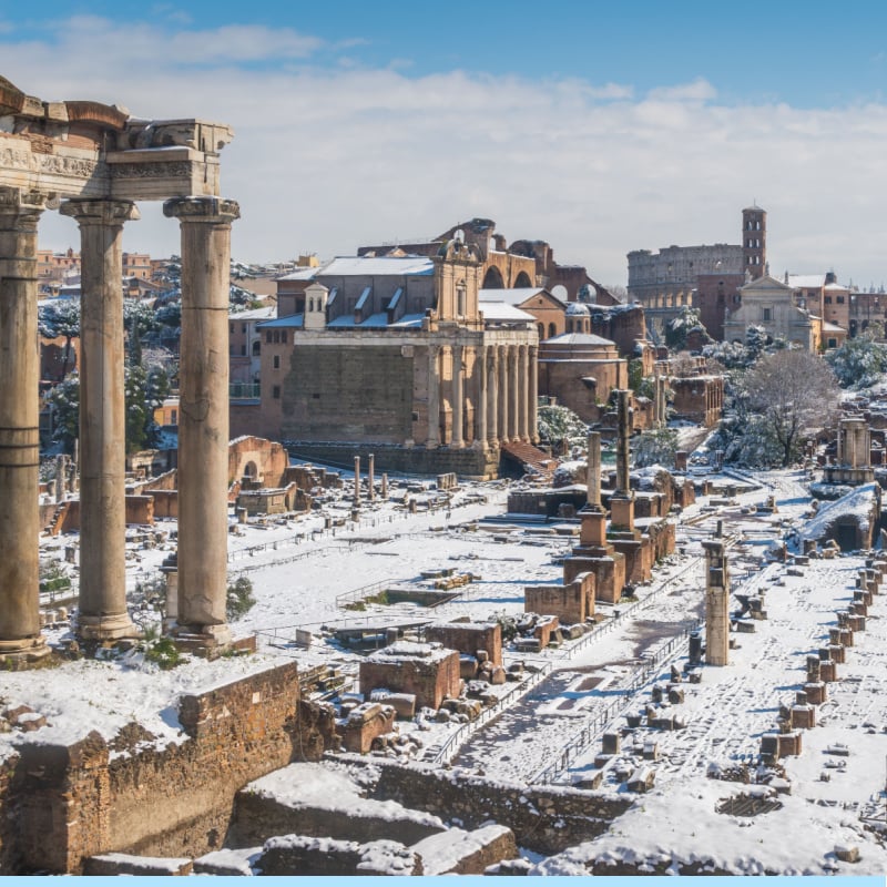 The Forum in Rome in the snow