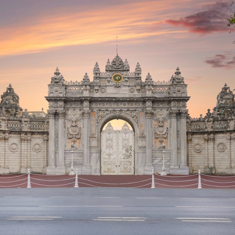 closed gate leading to former Ottoman Dolmabahce Palace, or Dolmabahce Sarayi