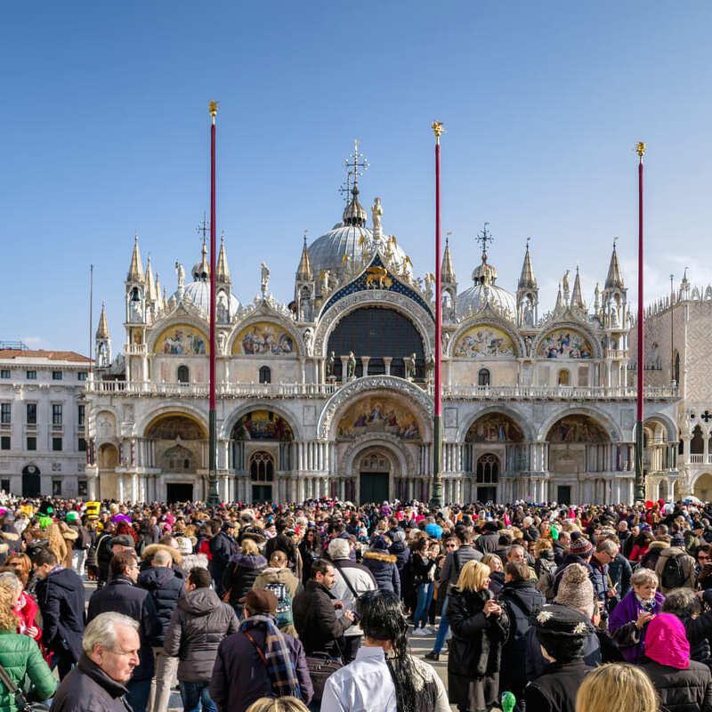 Busy San Marco Square In Venice During Carnival