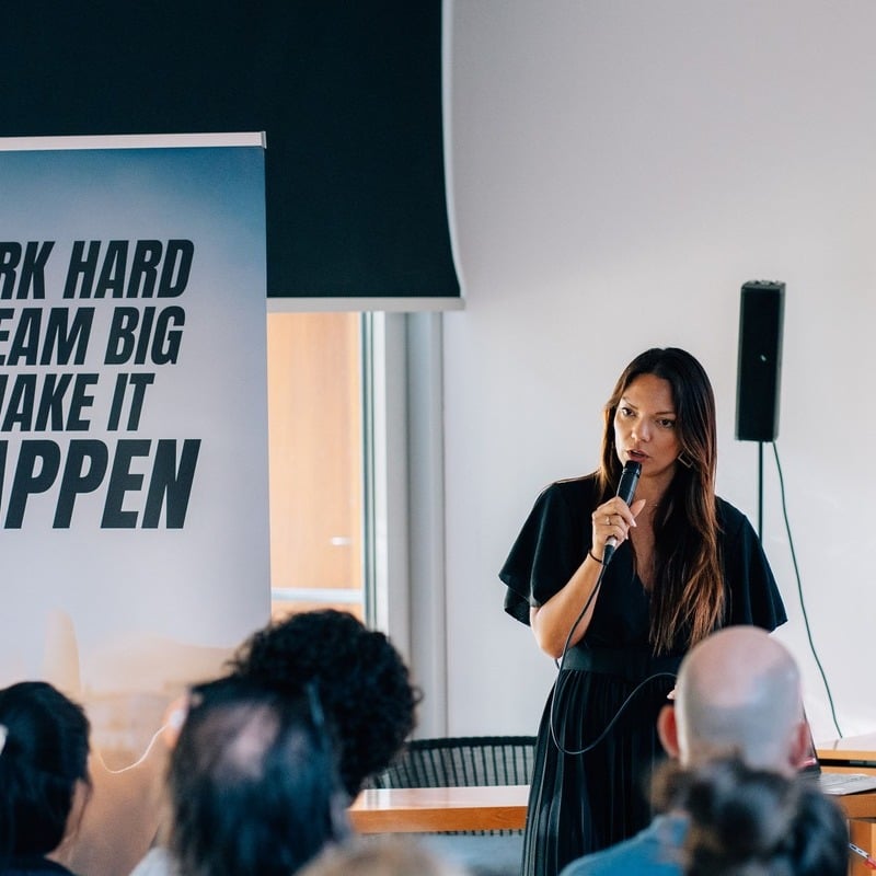 Michelle Maree Speaking To An Audience At The Nomad Island Fest In Madeira, Portugal, Southern Europe