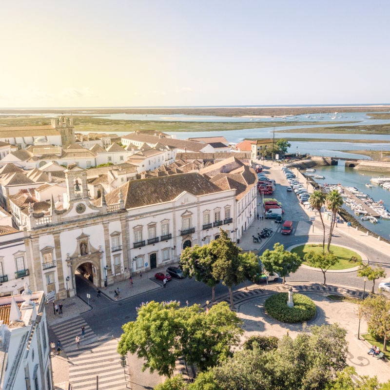 aerial shot of the city of faro in portugal