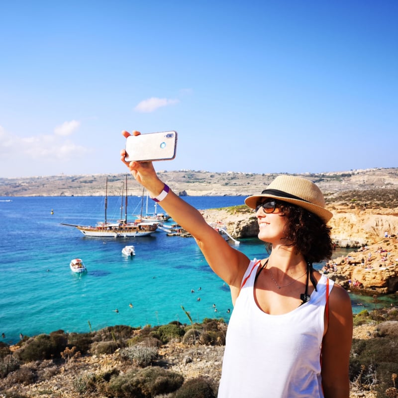 selfie at the blue lagoon in comino, Malta