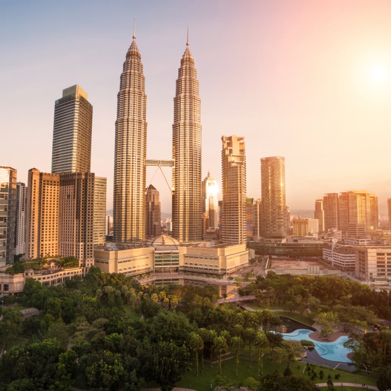 skyline of kuala lumpur in malaysia with petronas towers