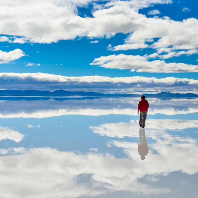 tourist at Salar de Uyuni