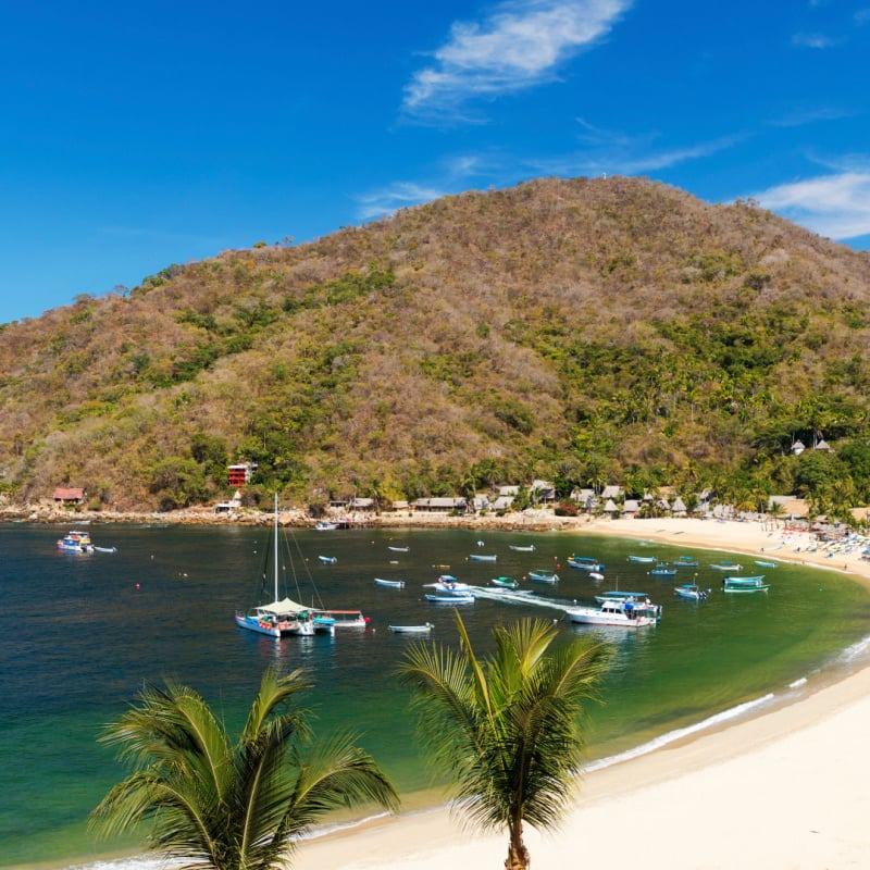 Panorama of the tropical coastal town of Yelapa near Puerto Vallarta, Mexico