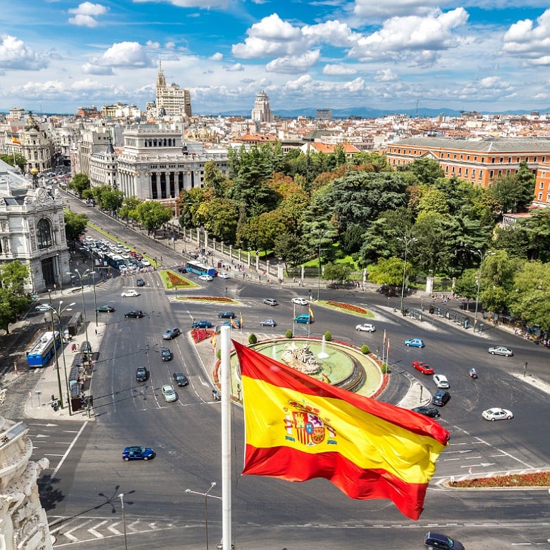 Spanish Flag Flying In An Unspecified Spanish City, Spain