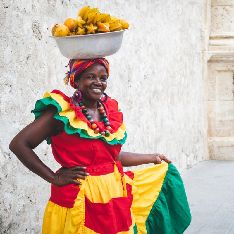 Woman with Fruit on Her Head in Cartagena