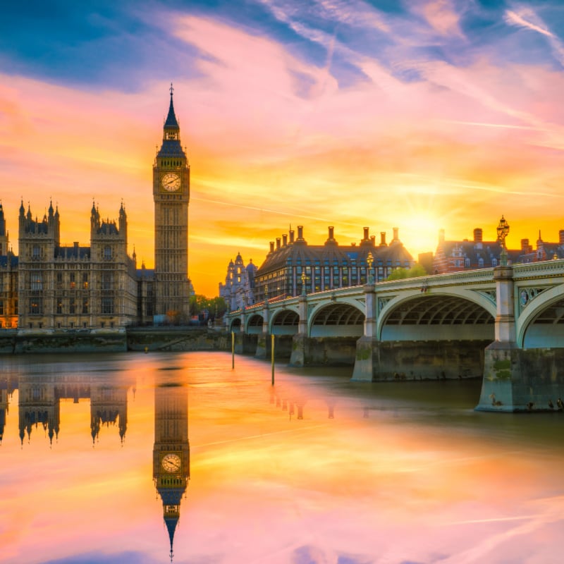 big ben and houses of parliament in london england at sunset