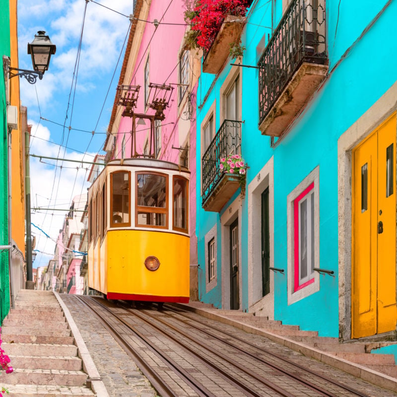 railcar on vibrant lisbon street