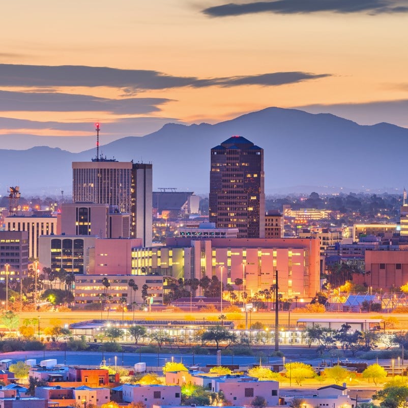 tucson arizona city skyline at sunset