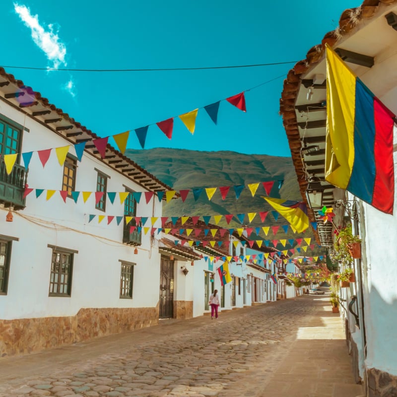 vibrant street in small town Colombia