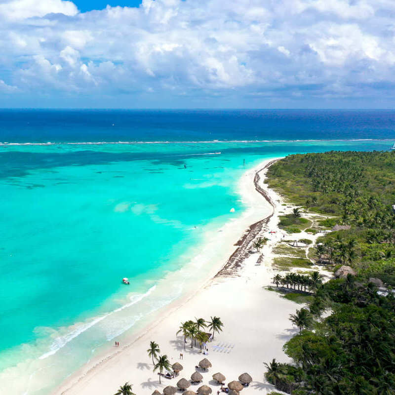 Aerial Drone View Of Maroma Beach Near Playa Del Carmen, Mexican Caribbean, Mexico