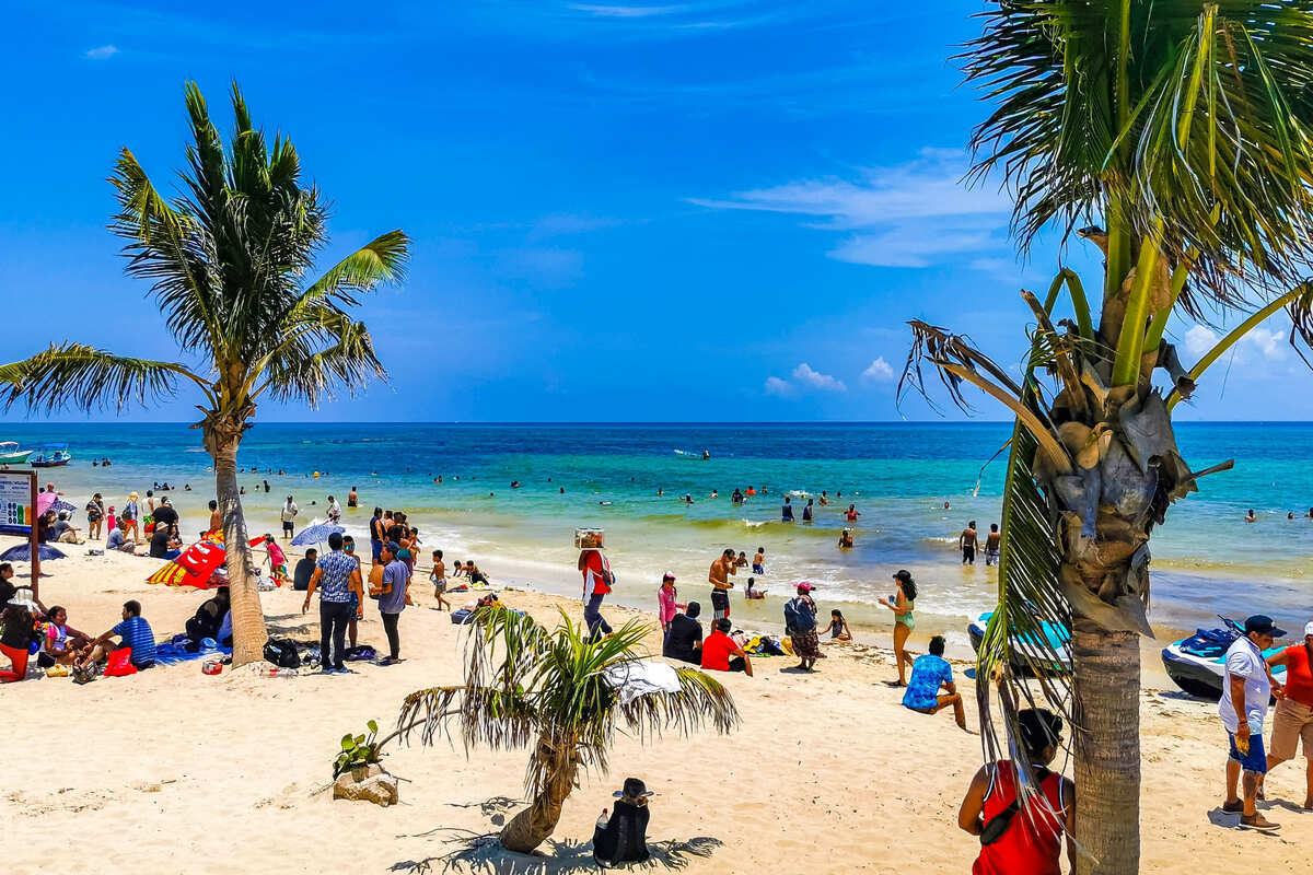 Crowded Beach In Playa Del Carmen, Mexico, Latin America