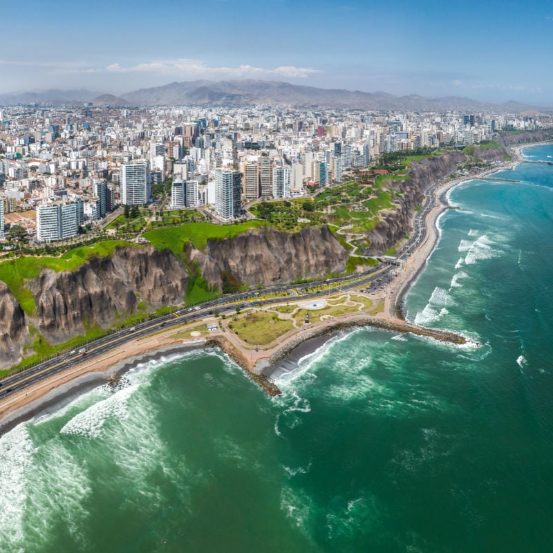 aerial view of the coastline in lima the capital city of peru