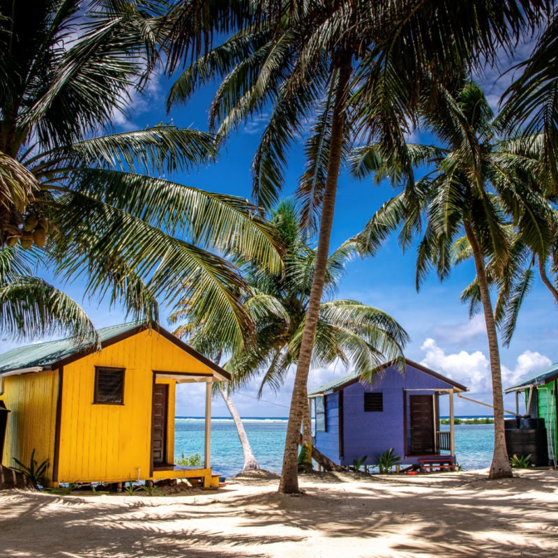 Colorful Beach Huts In Belize, Central America