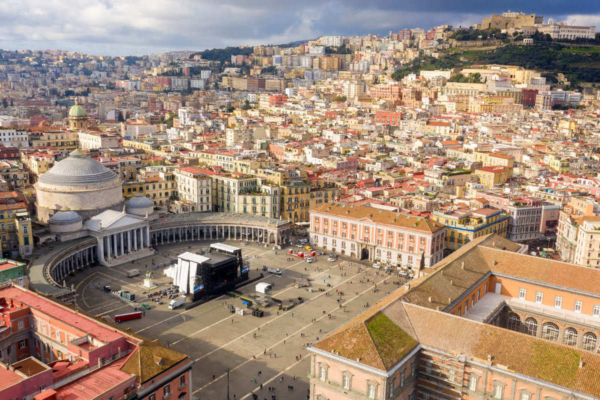 Aerial Panoramic View Of Old Town Naples, Campania, South Italy, Southern Europe