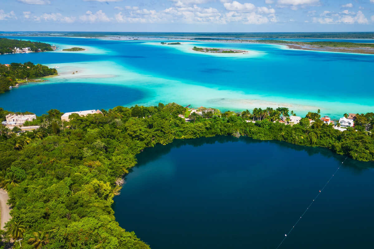 Aerial View Of Lake Bacalar, Southern Quintana Roo, Mexico, Latin America