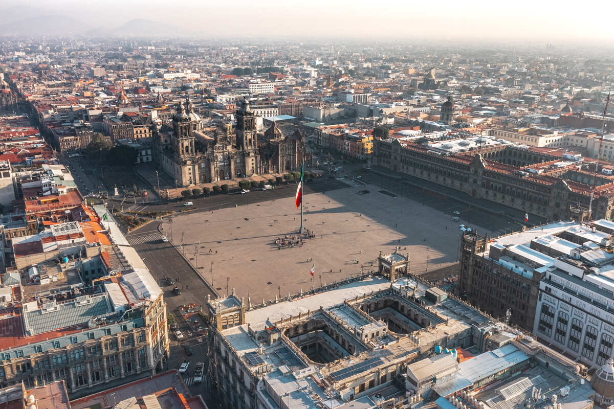 Aerial View Of The Main Colonial Square In Mexico City, Mexico, Latin America