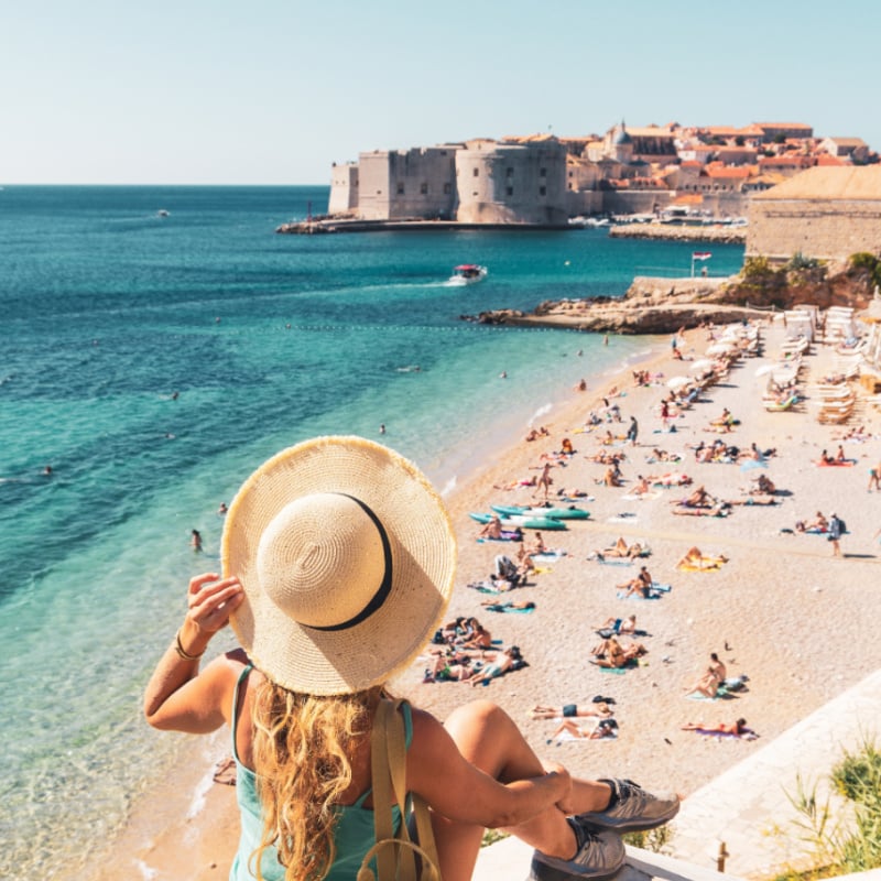 Beautiful panoramic view of beach and Dubrovnik city landscape- travel, vacation, tour tourism in Croatia