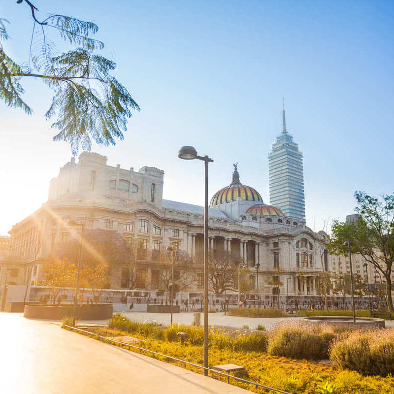 Central Alameda Park With A View Of The Historical Palacio De Bellas Artes In Mexico City, Mexico, Latin America