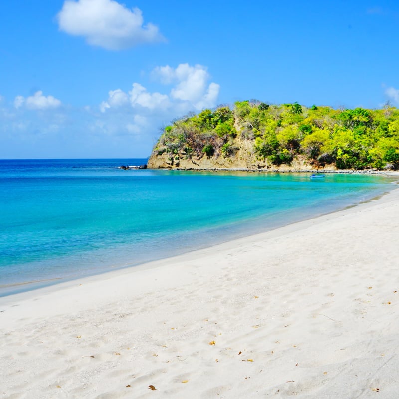 Beautiful sandy beach and blue sea at Anse La Roche Bay in Grenada