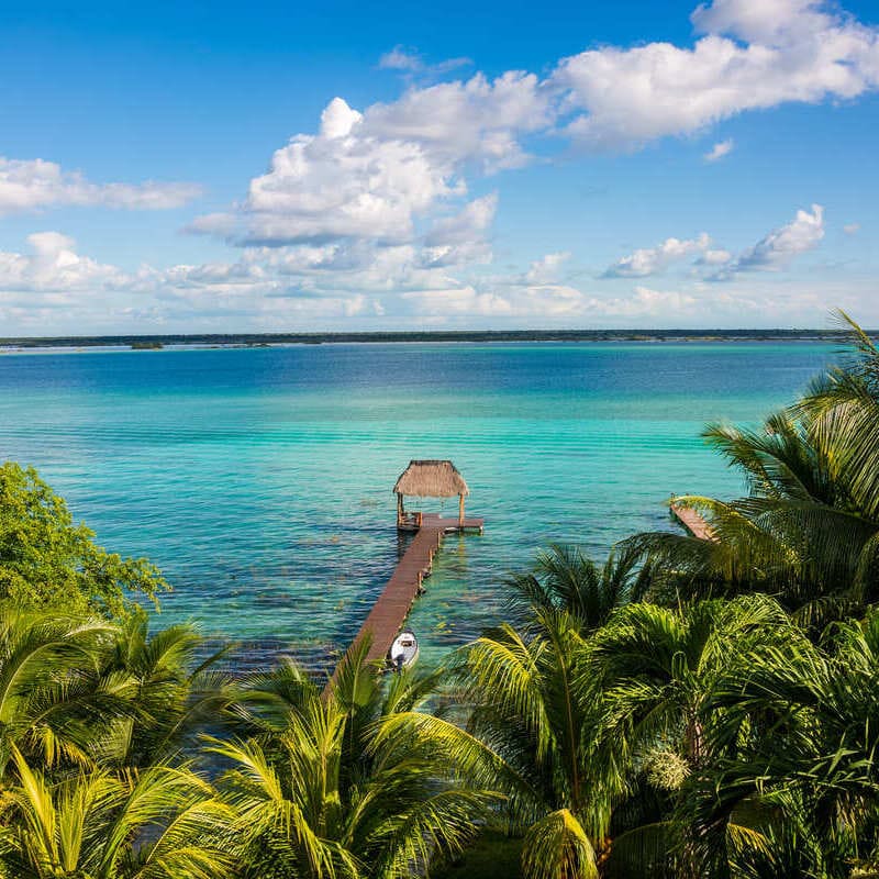 Pier Stretching Out Onto Lake Bacalar, Quintana Roo, Mexico