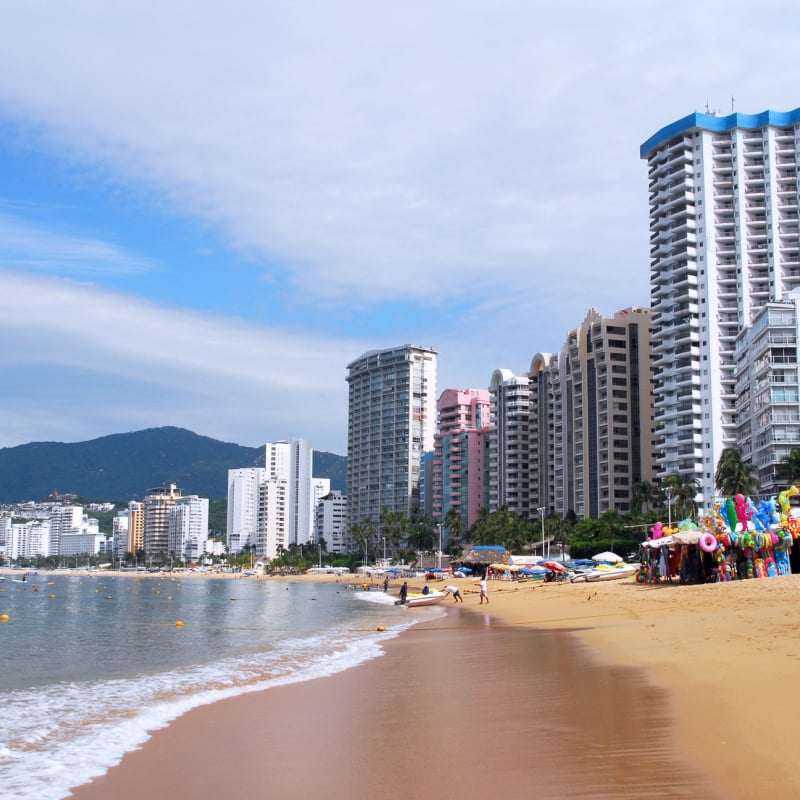 Resort-lined beach in Acapulco, Mexico