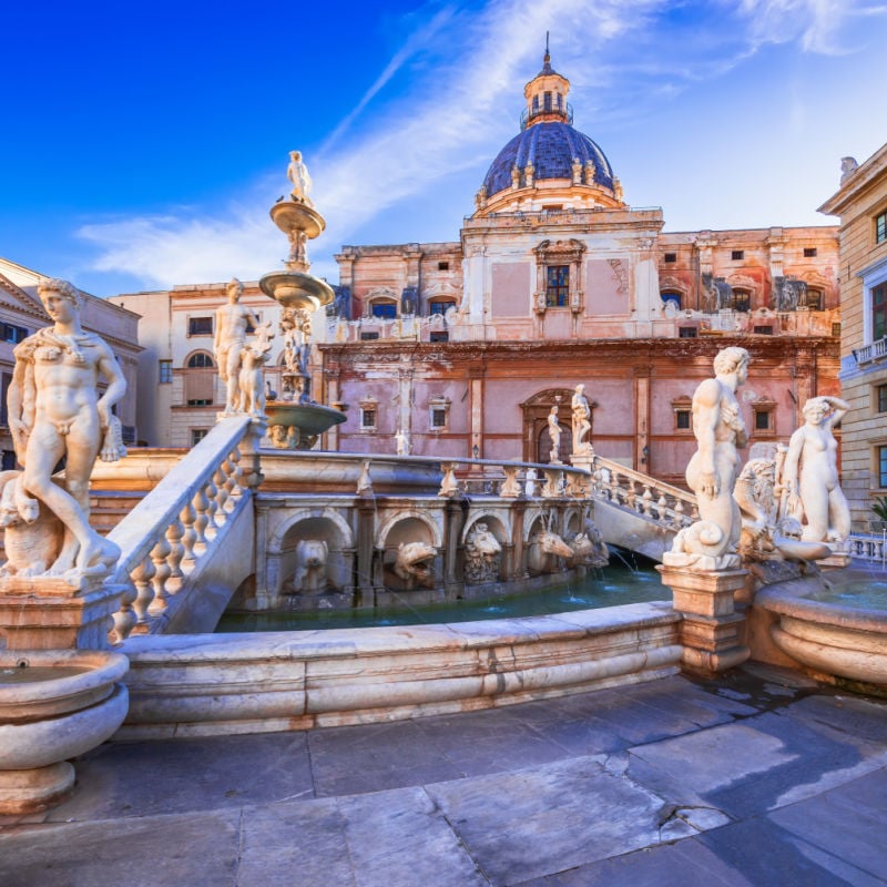 Palermo, Italy architecture at sunset