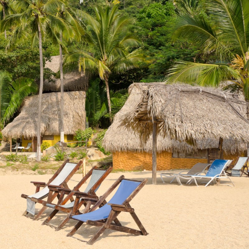 Beach chairs and beach huts in Yelapa