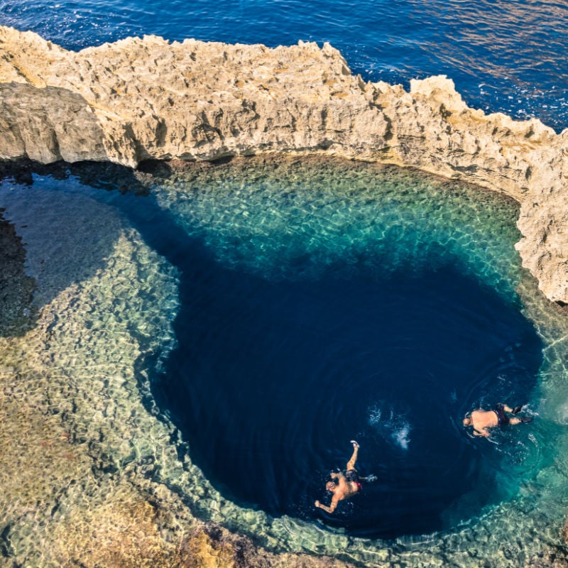 Deep Blue Swimming Hole In Gozo Island, Malta, Mediterranean Sea, Southern Europe