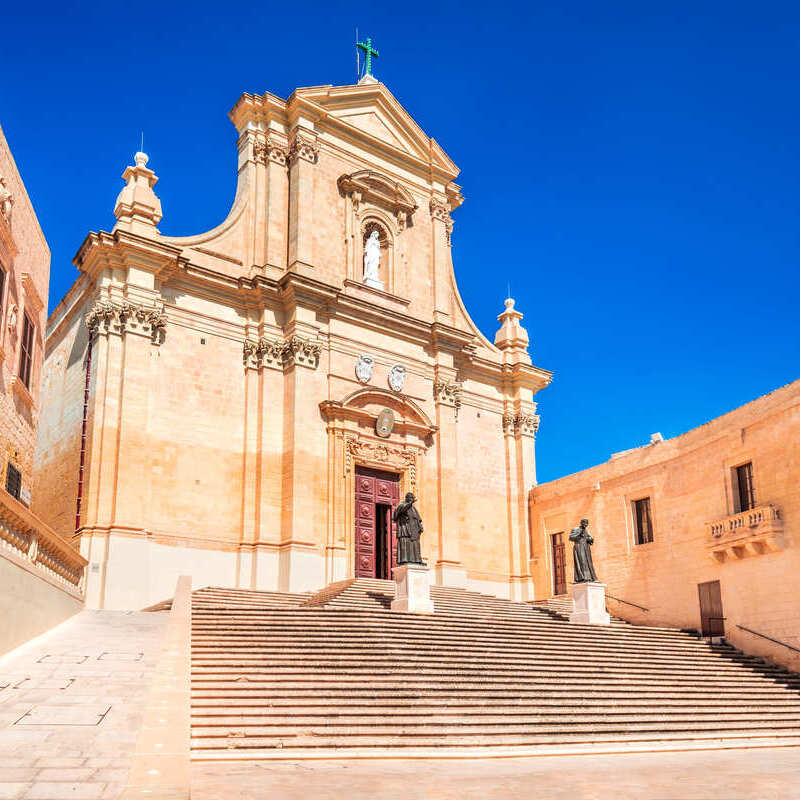 Historic Cathedral In Victoria Or Rabat, The Capital City Of Gozo, An Island In Malta, In The Mediterranean Sea, Southern Europe