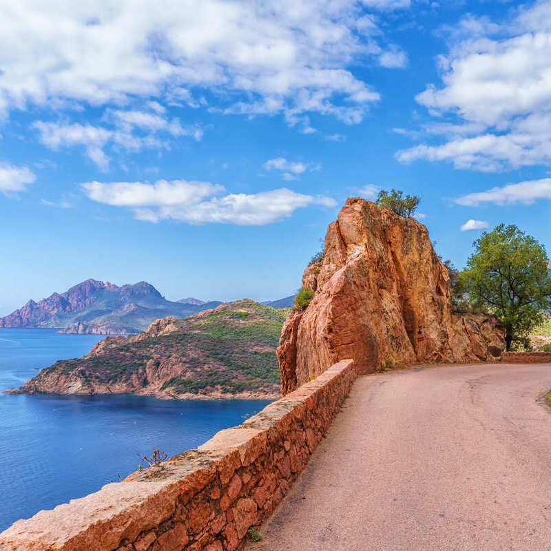 Mountain Road In Corsica, An Island In France, Mediterranean Europe