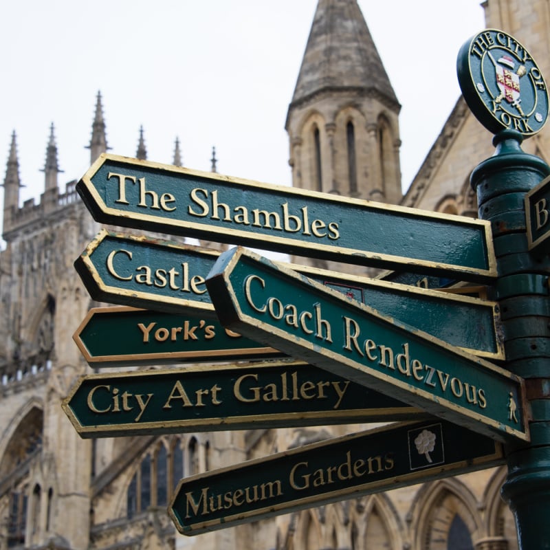 Shambles sign in front of York Minster