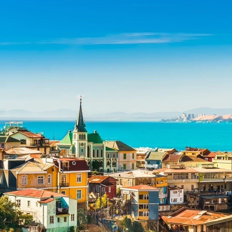 View Of Valparaiso, A Historic Cliffside City On The Chilean Pacific Coast, Chile, Latin America