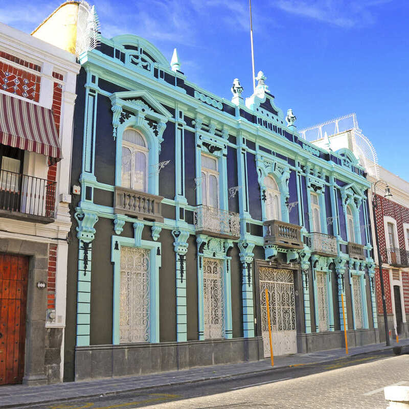 Bright Colorful Buildings In Puebla, Mexico, Latin America