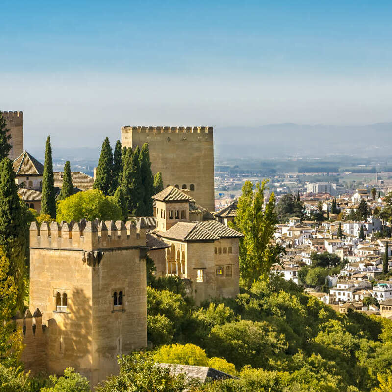 Defensive Walls Of The Alhambra, Moorish Citadel In Granada, Andalusia, Spain