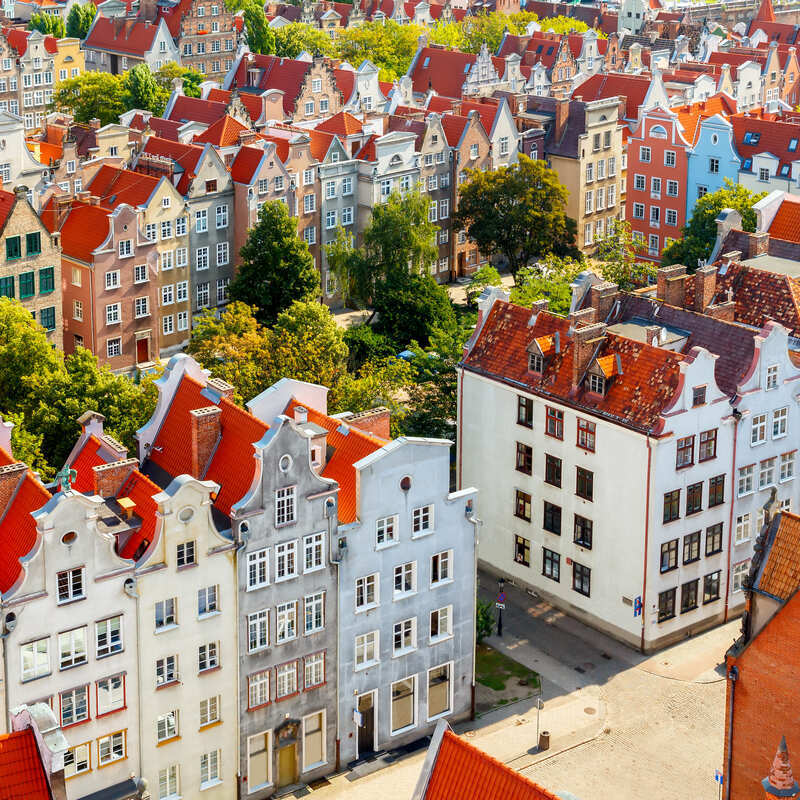 Panoramic View Of The Colorful Houses Of Gdansk Seen From The Top Of St Mary's Church, Gdansk, Pomerania, Poland, Central Eastern Europe.jpg