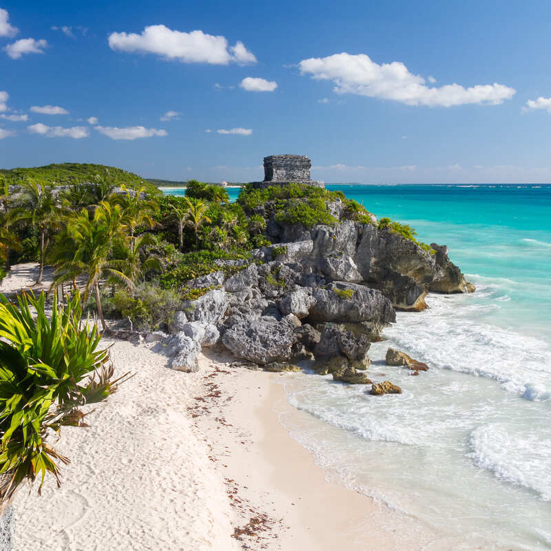 View Of The Tulum Ruins In The Mexican Caribbean, Mexico, Latin America