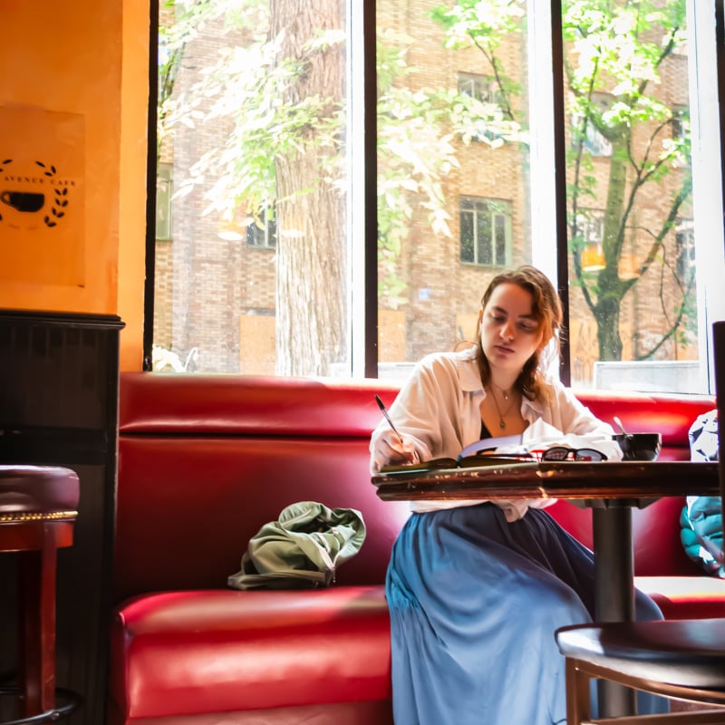 Woman at Portland, Oregon cafe