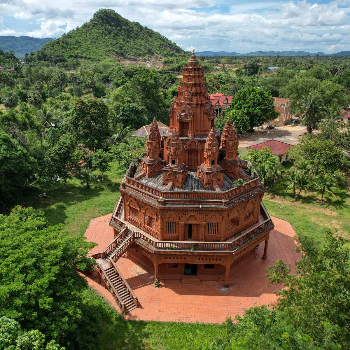 Aerial View Of A Pagoda In Cambodia, Southeast Asia