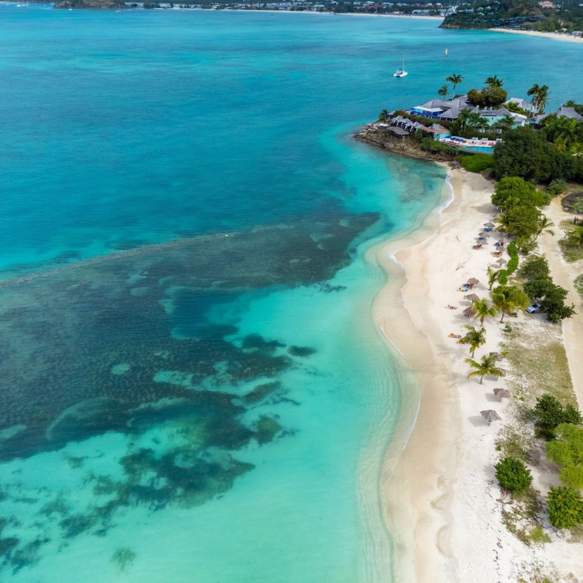 Caribbean state of Antigua and Barbuda. Surrounded by coral reefs, the island is known for its many sandy beaches.