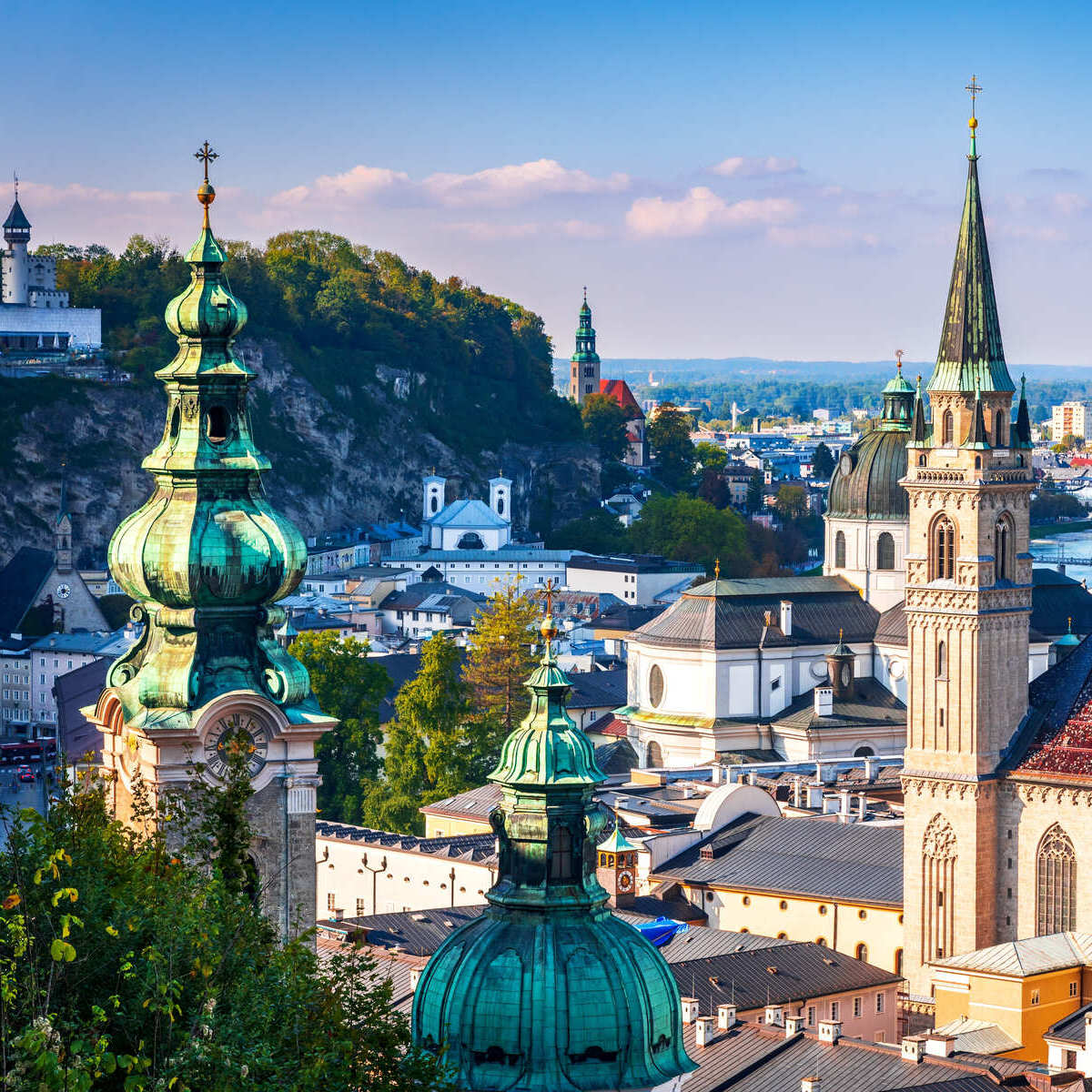 Church Spires And Domes Of Salzburg, Austria, Central Europe