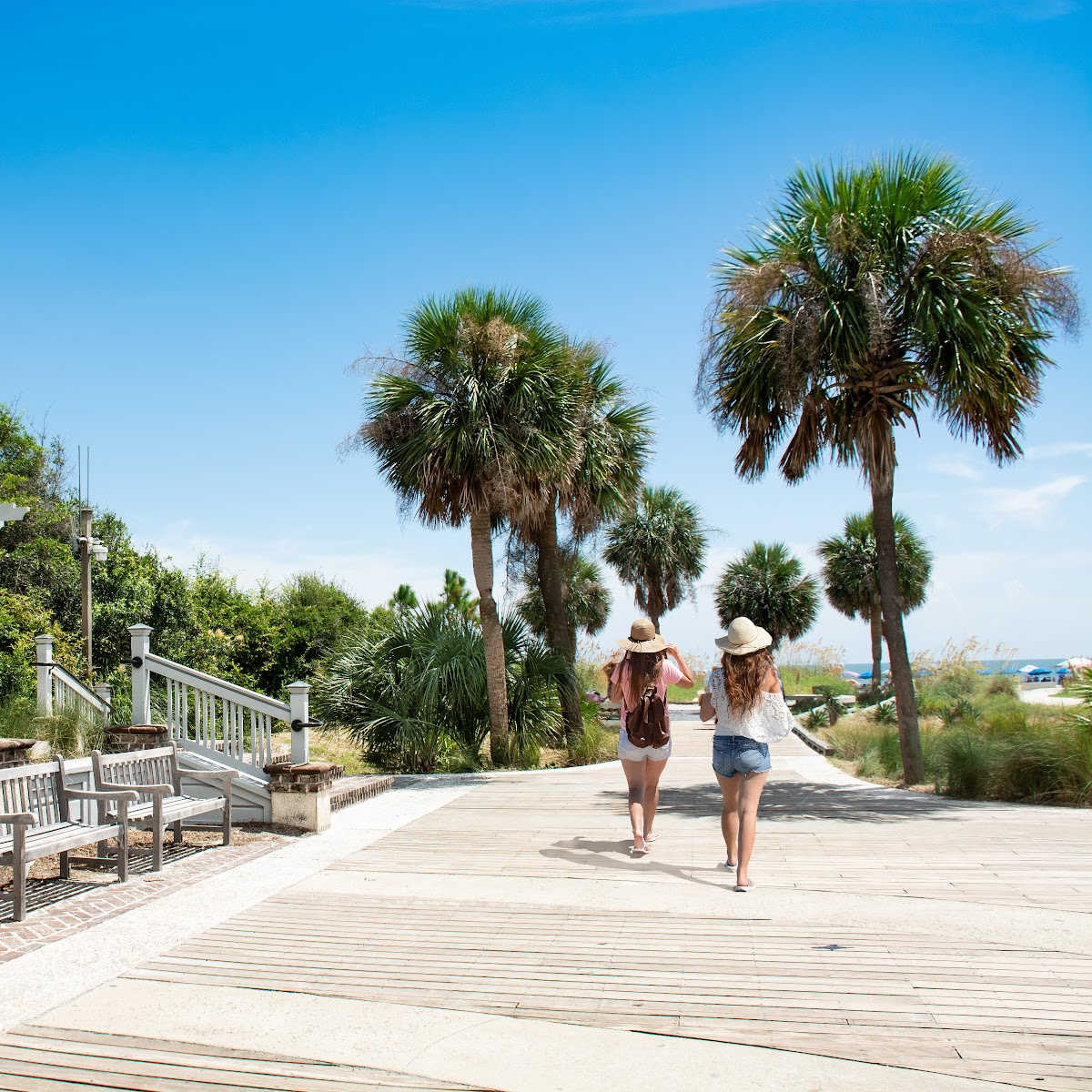 Tourists walking through Coligny Beach Park, Hilton Head Island, South Carolina