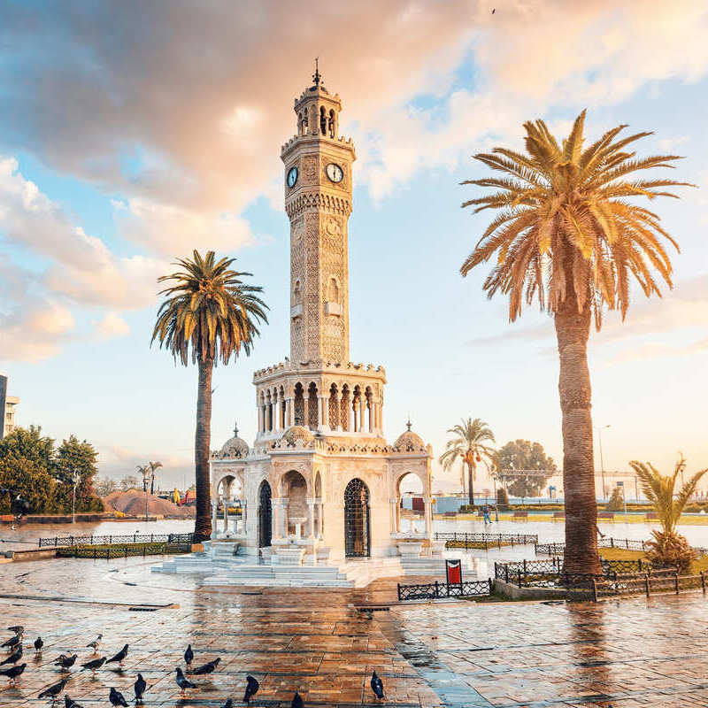 Izmir Ottoman Clock Tower Flanked By Palm Trees, Turkiye, Western Asia