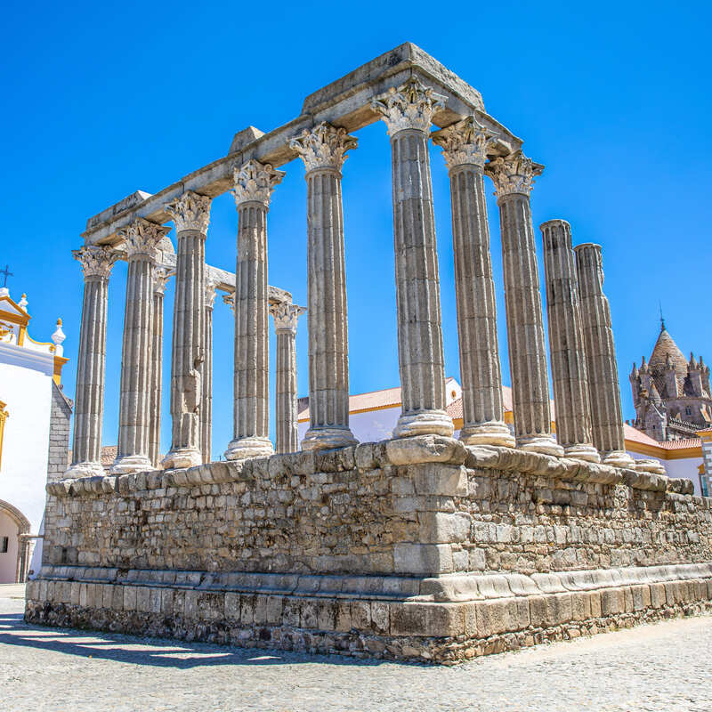 Roman Temple Of Diana In Evora, Portugal, Southern Europe