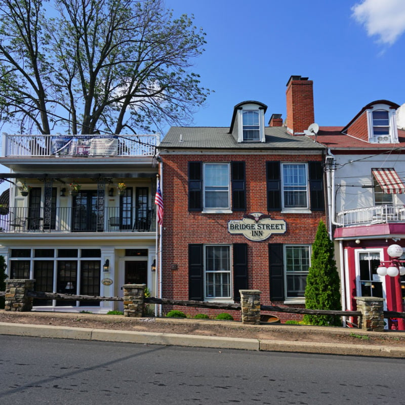 Row of charming historic buildings in Bucks County, PA