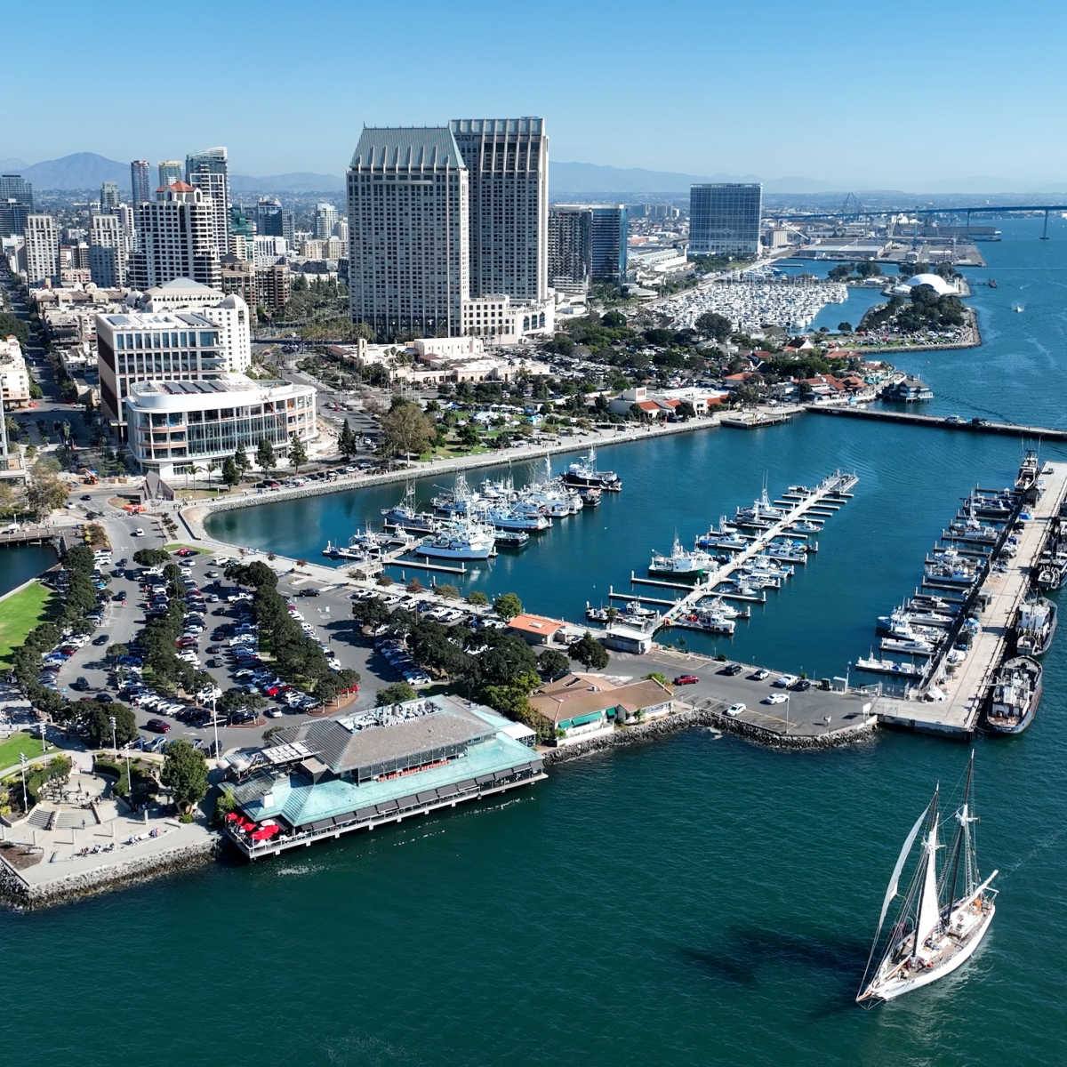 Aerial view of San Diego downtown marina